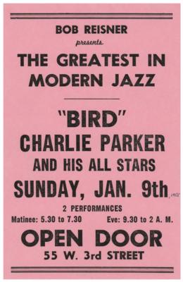 Lot #4219 Charlie Parker 1955 Open Door Handbill