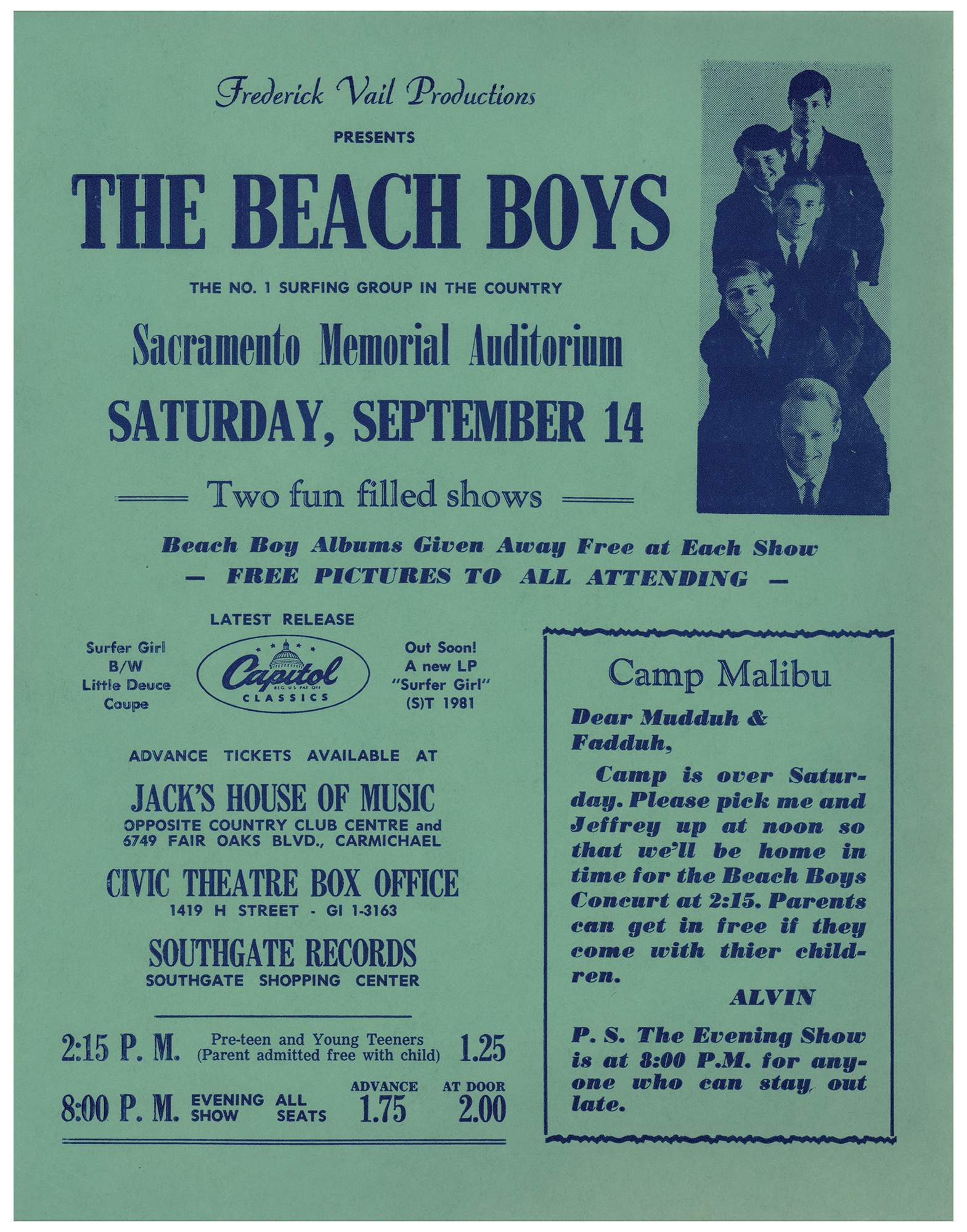 Lot #4281 Beach Boys 1963 Sacramento Memorial Auditorium Handbill