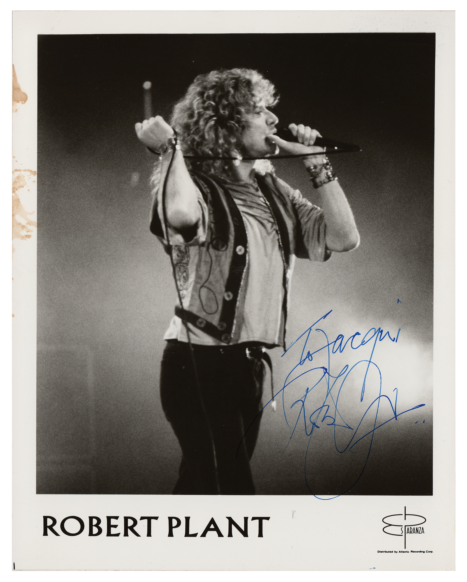 Lot #4142 Robert Plant Signed Photograph