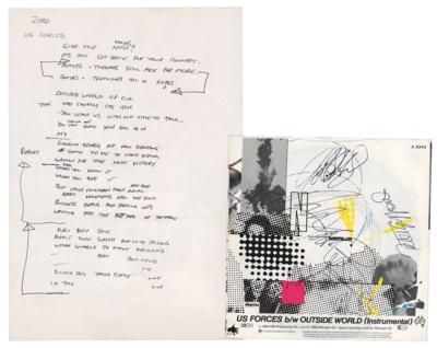 Lot #4422 Midnight Oil Signed 45 RPM Record and Handwritten Song Lyrics by Peter Garrett - Image 1
