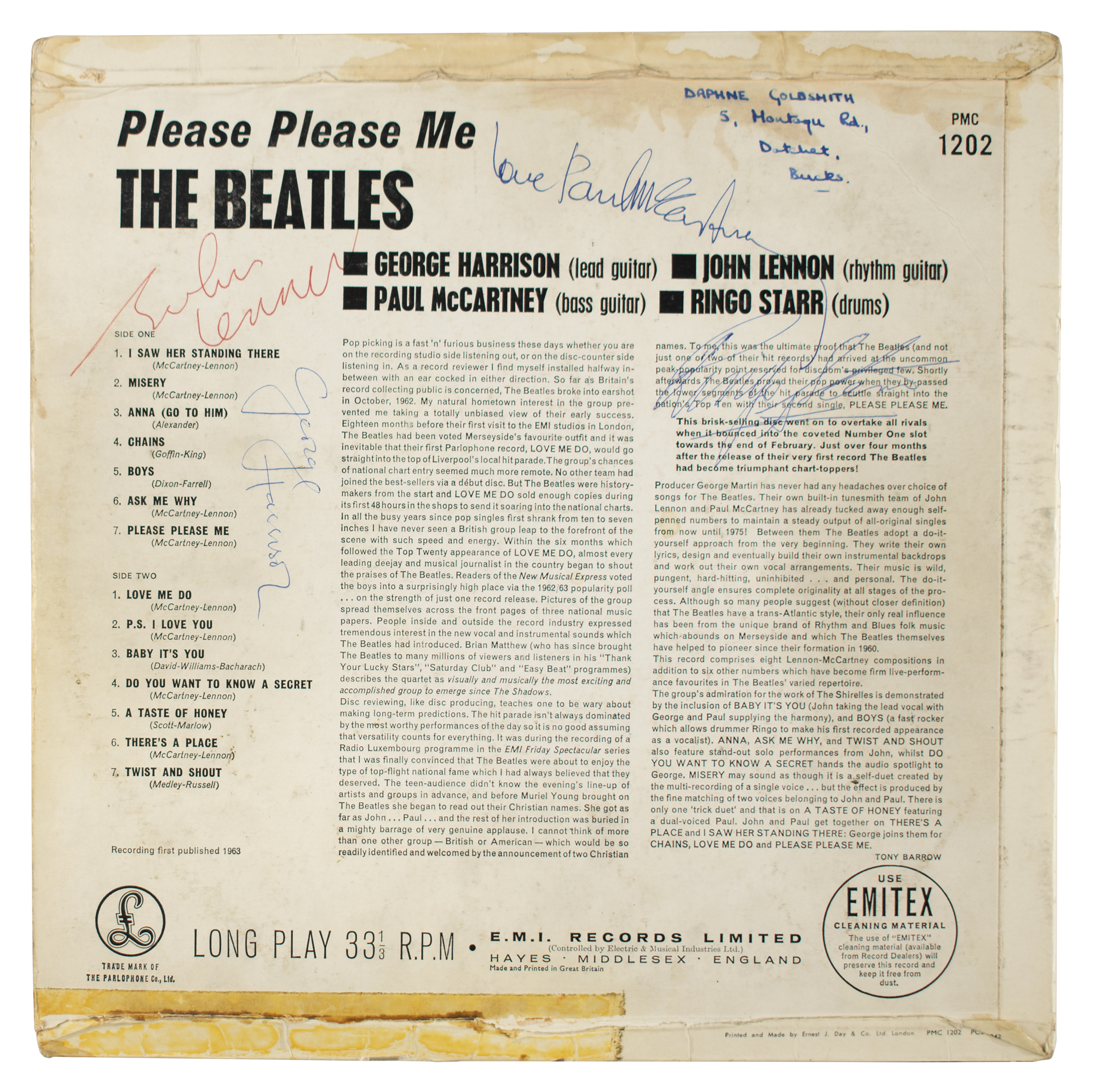 Lot #4000 Beatles Signed 'Please Please Me' Album