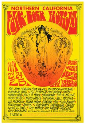 Lot #4078 Jimi Hendrix Experience and Led Zeppelin: 1969 Northern California Folk-Rock Festival Poster - Image 1