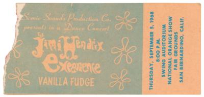 Lot #4081 Jimi Hendrix Experience and Vanilla Fudge 1968 San Bernardino Ultra Rare Ticket Stub - Image 1
