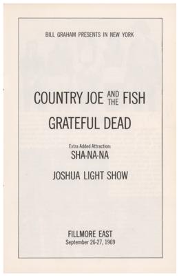 Lot #4135 Grateful Dead and Country Joe and the Fish 1969 Fillmore East Program - Image 1