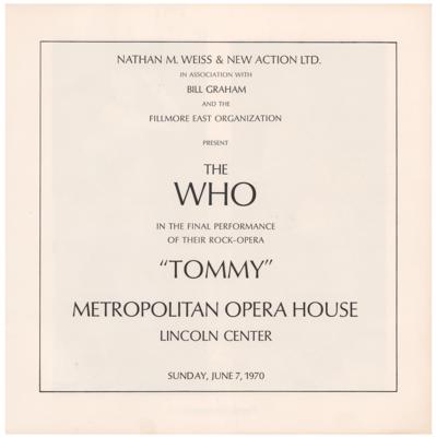 Lot #4119 The Who 1970 'Tommy' Metropolitan Opera House Program - Image 1