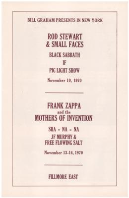 Lot #4363 Black Sabbath and Frank Zappa 1970 Fillmore East Program - Image 1