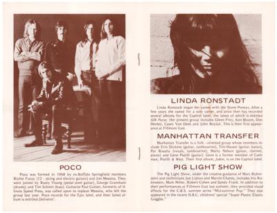 Lot #4388 The Eagles: Glenn Frey, Don Henley, and Linda Ronstadt 1971 Fillmore East Program