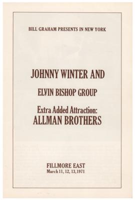 Lot #4327 Allman Brothers and Johnny Winter 1971 Fillmore East Ticket Stub and Program - Image 2