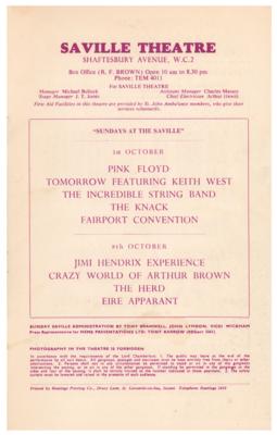 Lot #4084 Jimi Hendrix Experience: September 1967 Saville Theatre Traffic Program - Image 1