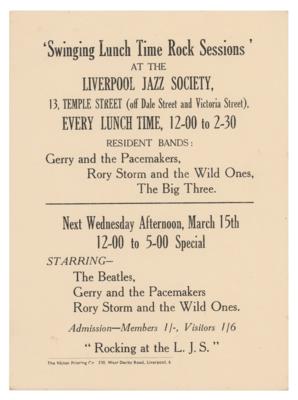 Lot #4005 Beatles 1961 'Swinging Lunch Time Rock Sessions' Handbill - Image 1