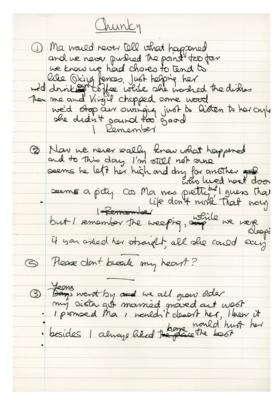 Lot #4337 Genesis: Phil Collins Handwritten Working Lyrics for 'Me and Virgil'