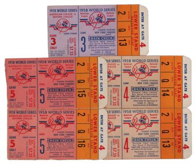 Lot #987 New York Yankees 1958 World Series (5) Ticket Stubs