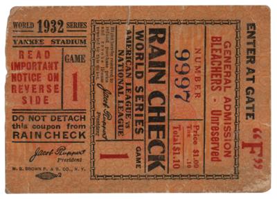 Lot #985 New York Yankees 1932 World Series Ticket
