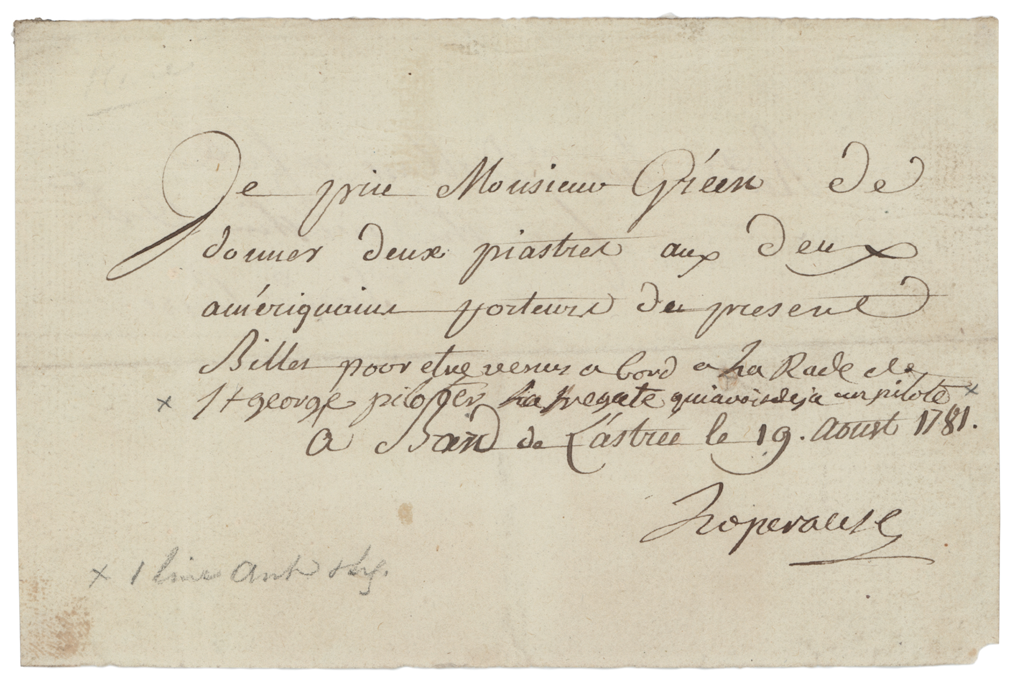 Lot #176 Jean-Francois de Galaupe, comte de Laperouse Document Signed - Image 1