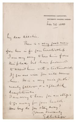 Lot #386 Edward Albert Sharpey-Schafer Autograph Letter Signed
