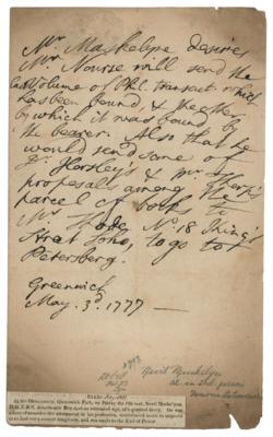 Lot #317 Nevil Maskelyne Autograph Letter Signed - Image 1