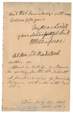 Lot #425 William Wilberforce Autograph Letter Signed - Image 3