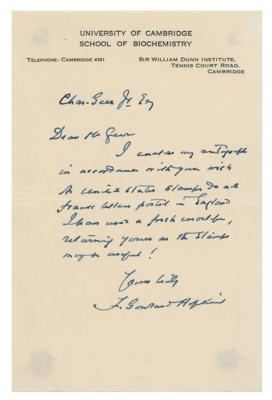 Lot #271 Frederick Gowland Hopkins Autograph Letter Signed - Image 1