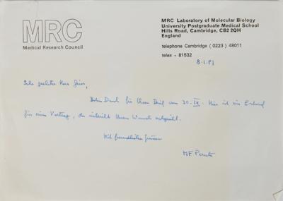 Lot #348 Max Perutz Handwritten Manuscript and Autograph Letter Signed - Image 3