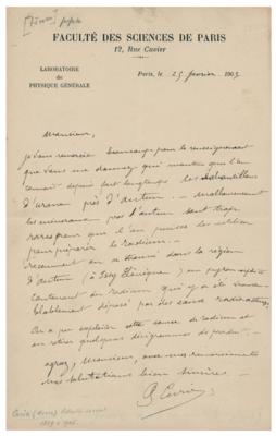 Lot #116 Pierre Curie Autograph Letter Signed