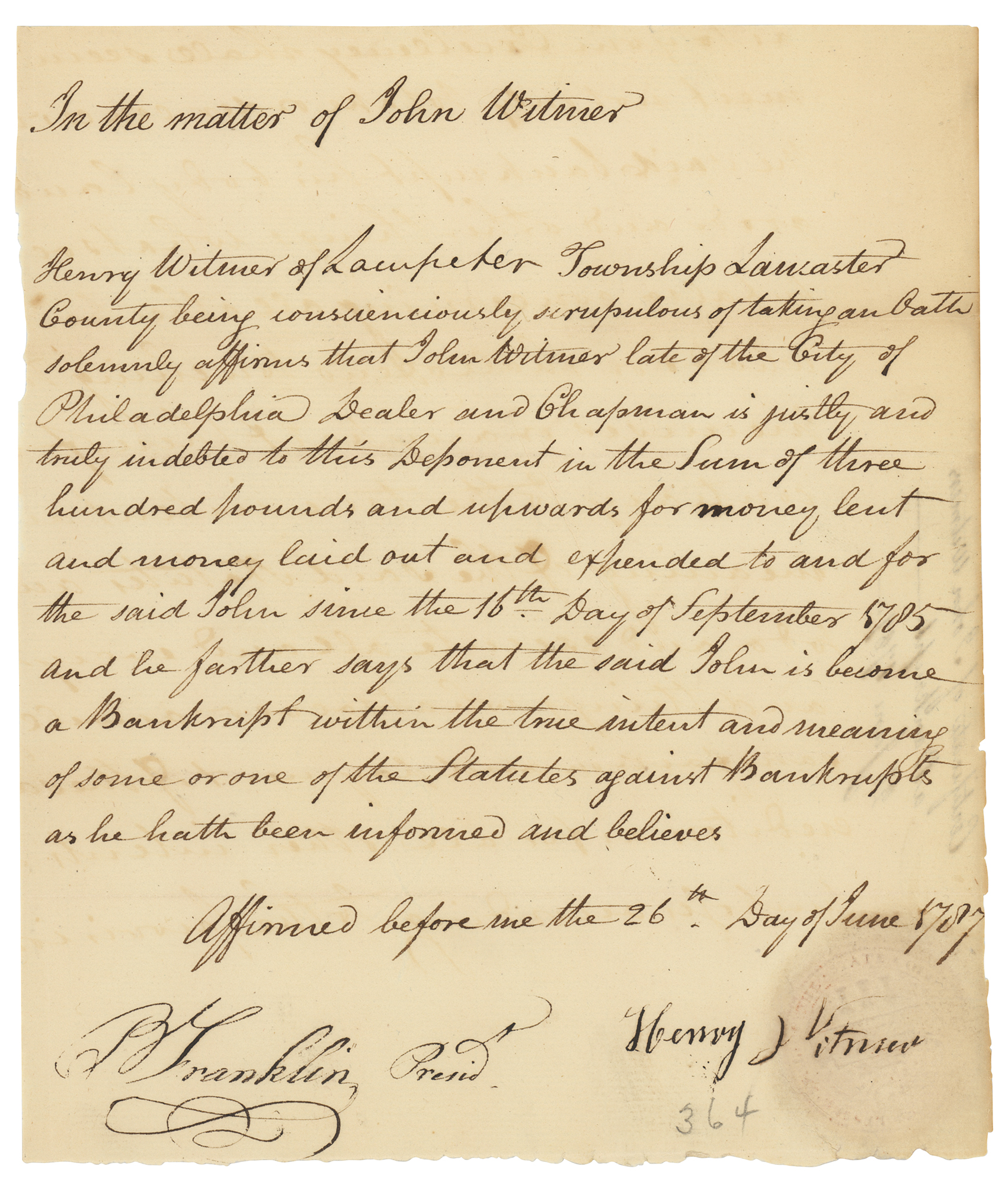 Lot #91 Benjamin Franklin Document Signed