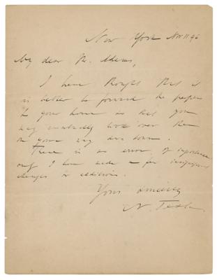 Lot #148 Nikola Tesla Autograph Letter Signed
