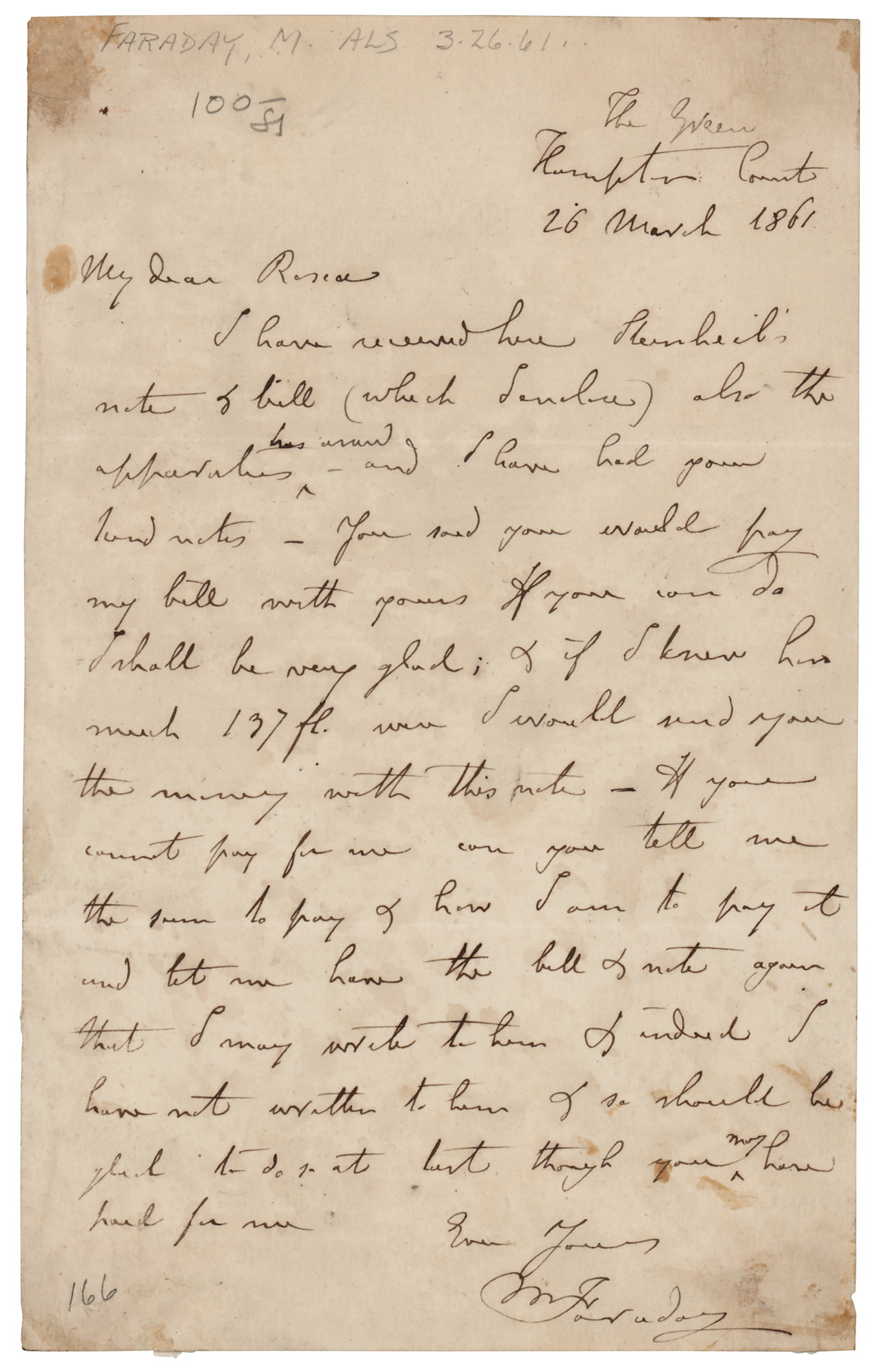 Lot #133 Michael Faraday Autograph Letter Signed