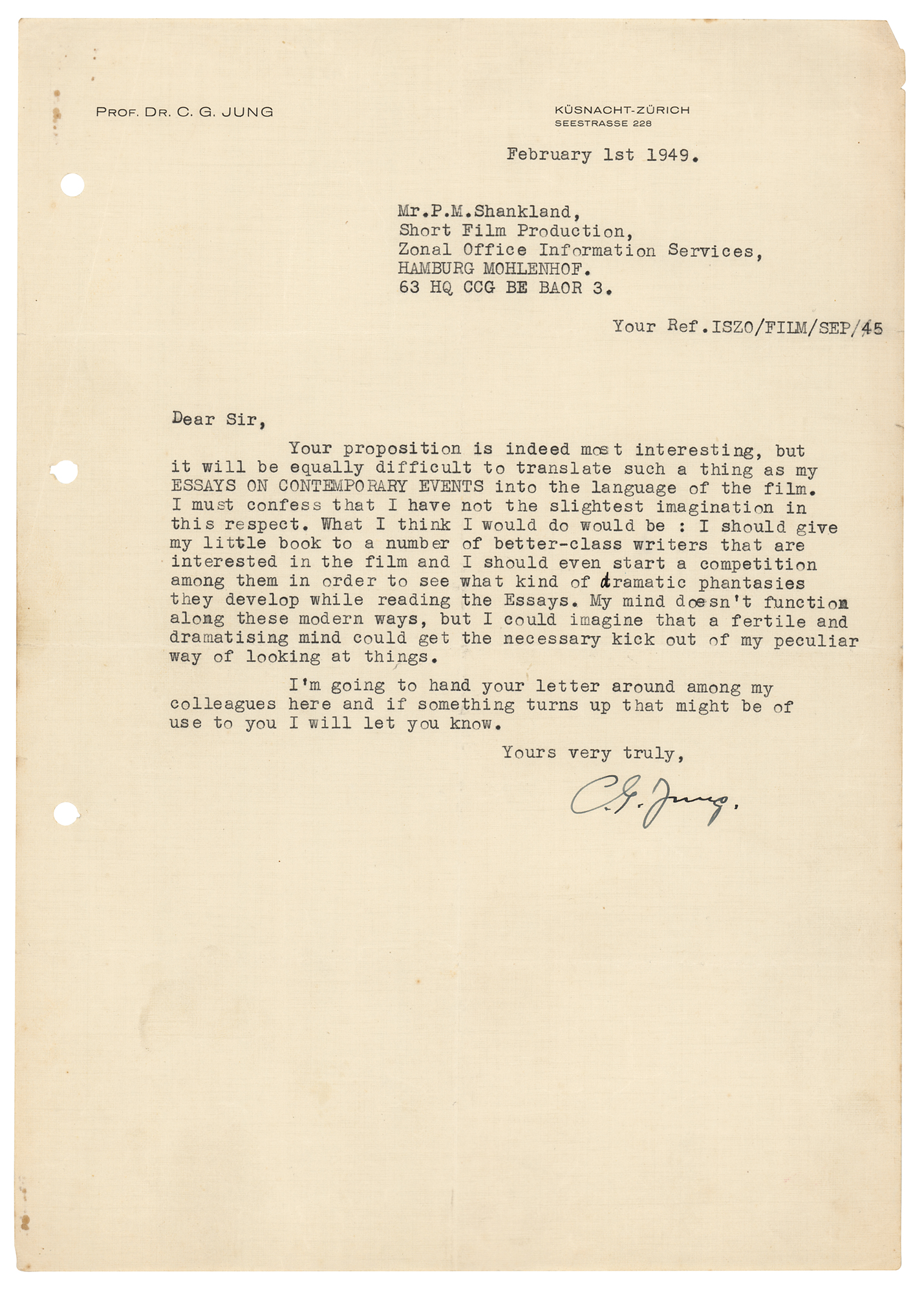 Lot #156 Carl Jung Typed Letter Signed