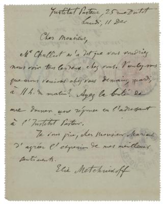 Lot #141 Elie Metchnikoff Autograph Letter Signed