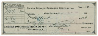 Lot #123 Thomas Edison Signed Check