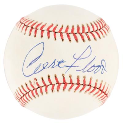 Lot #961 Curt Flood Signed Baseball - Image 1