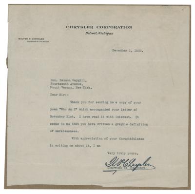 Lot #218 Walter P. Chrysler Typed Letter Signed