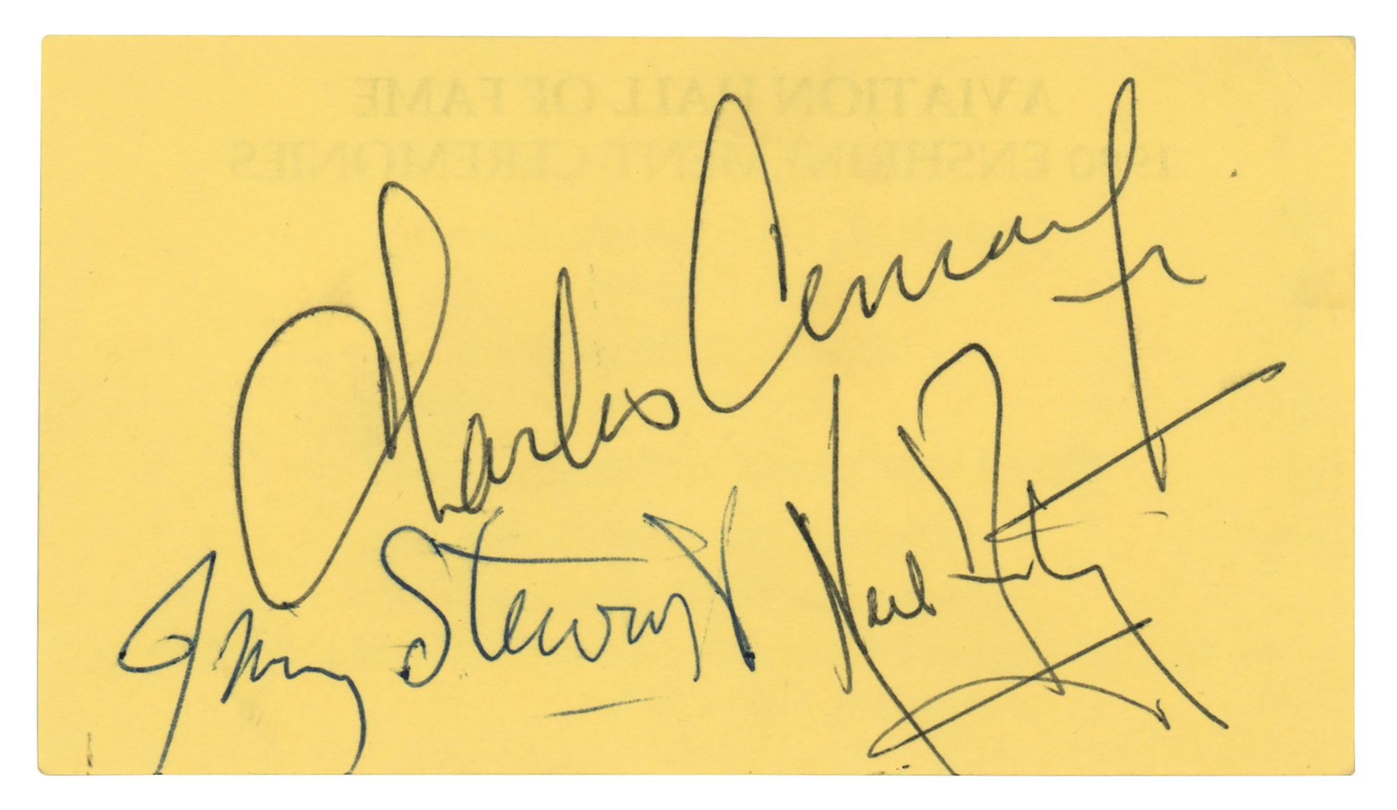 Lot #536 Neil Armstrong, Charles Conrad, and Jimmy Stewart Signed Aviation Hall of Fame Ticket