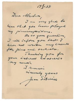 Lot #796 Jean Sibelius Autograph Letter Signed
