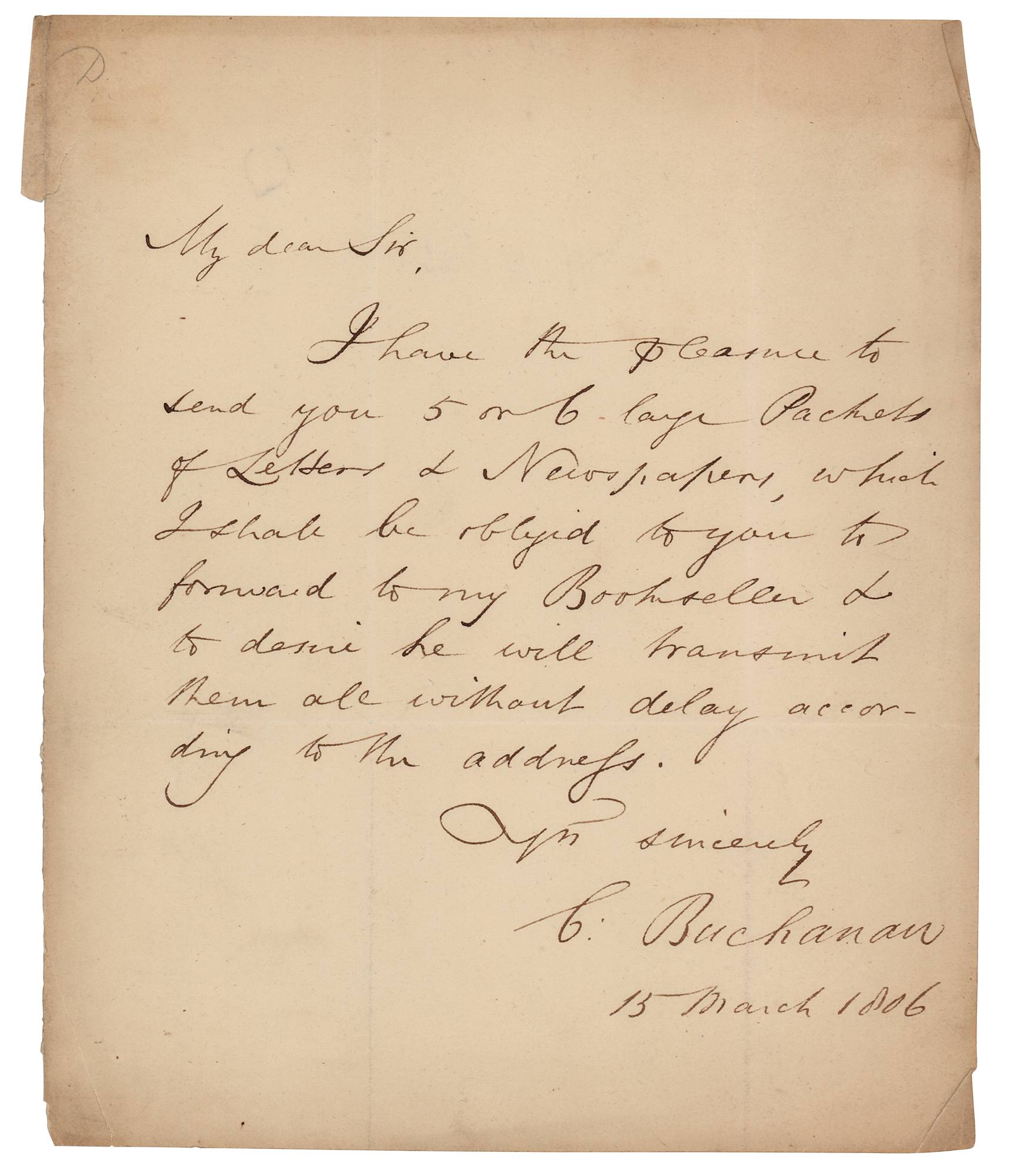 Lot #210 Claudius Buchanan Autograph Letter Signed