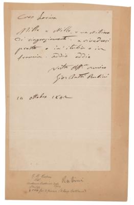 Lot #793 Giovanni Battista Rubini Autograph Letter Signed - Image 1