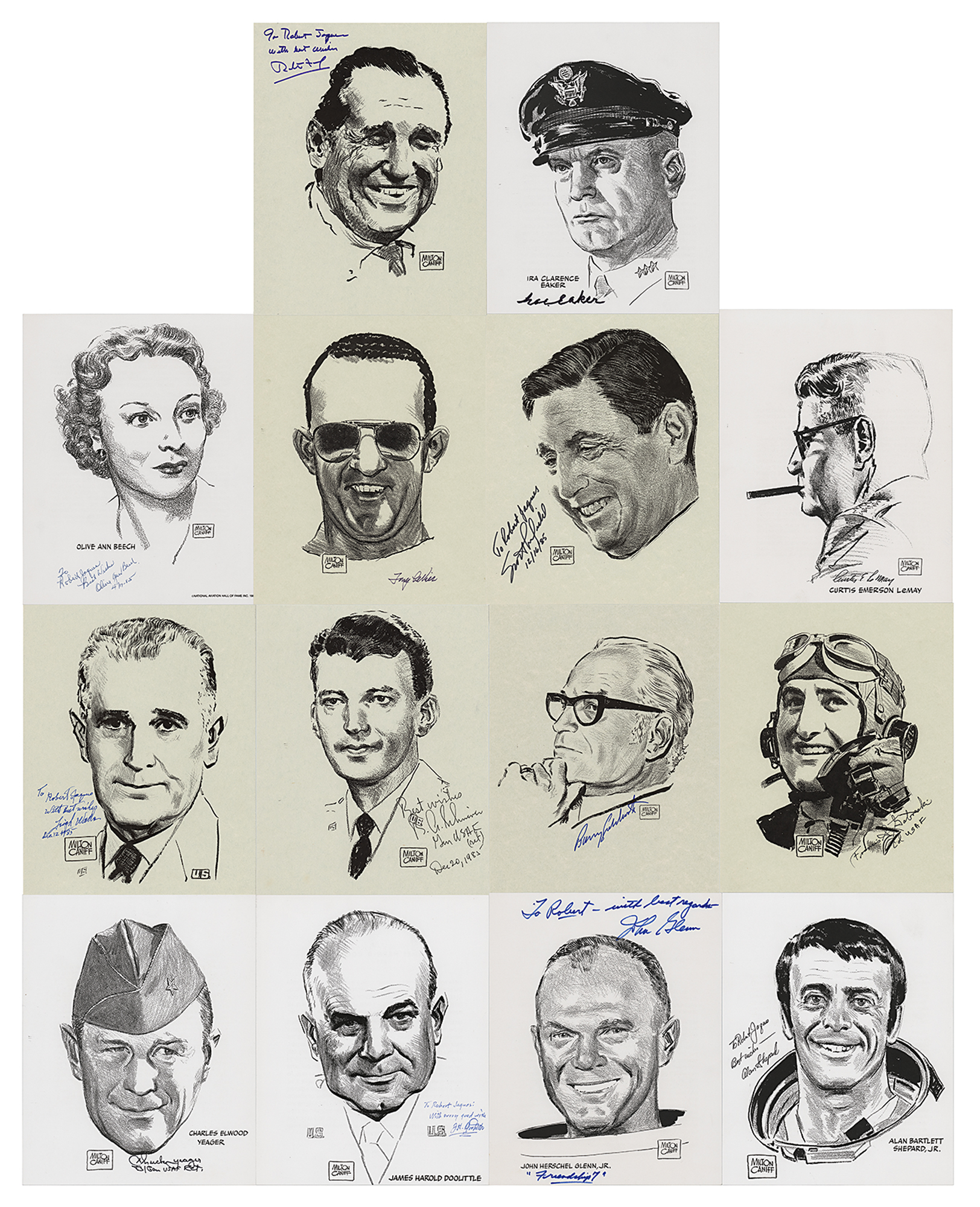 Lot #524 Aviation: Pilots and Pioneers (14) Signed Prints by Milton Caniff