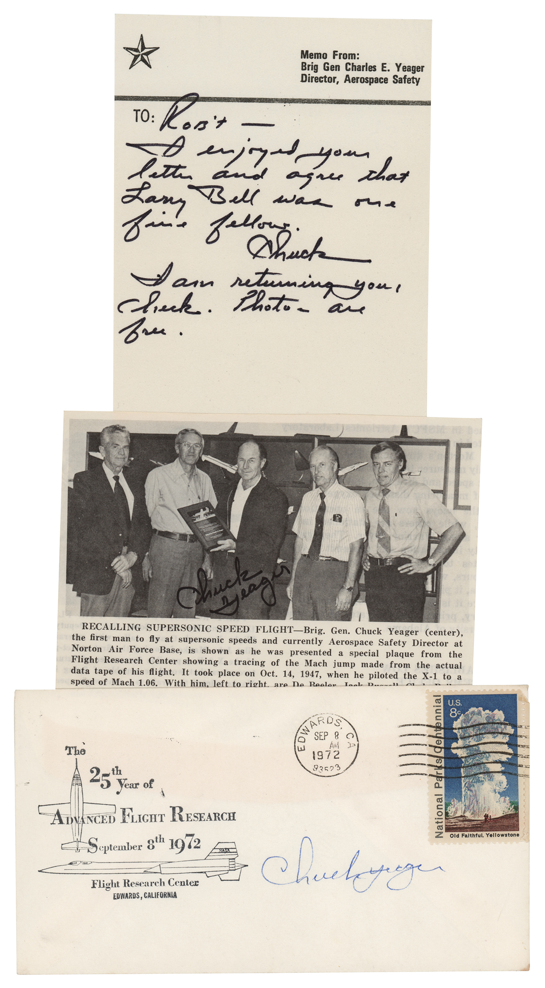 Lot #534 Chuck Yeager (3) Signed Items