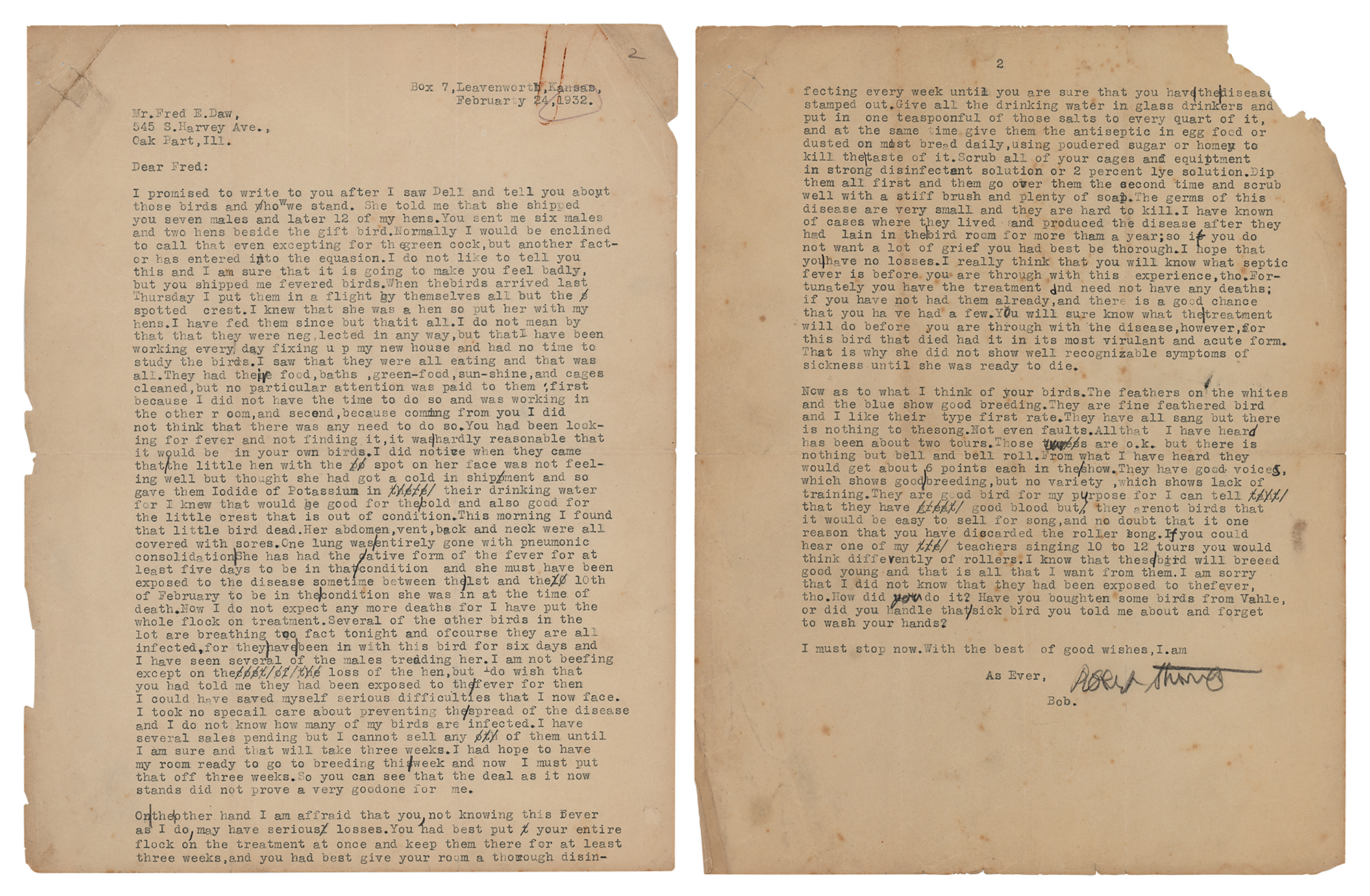 Lot #395 Robert Stroud Typed Letter Signed