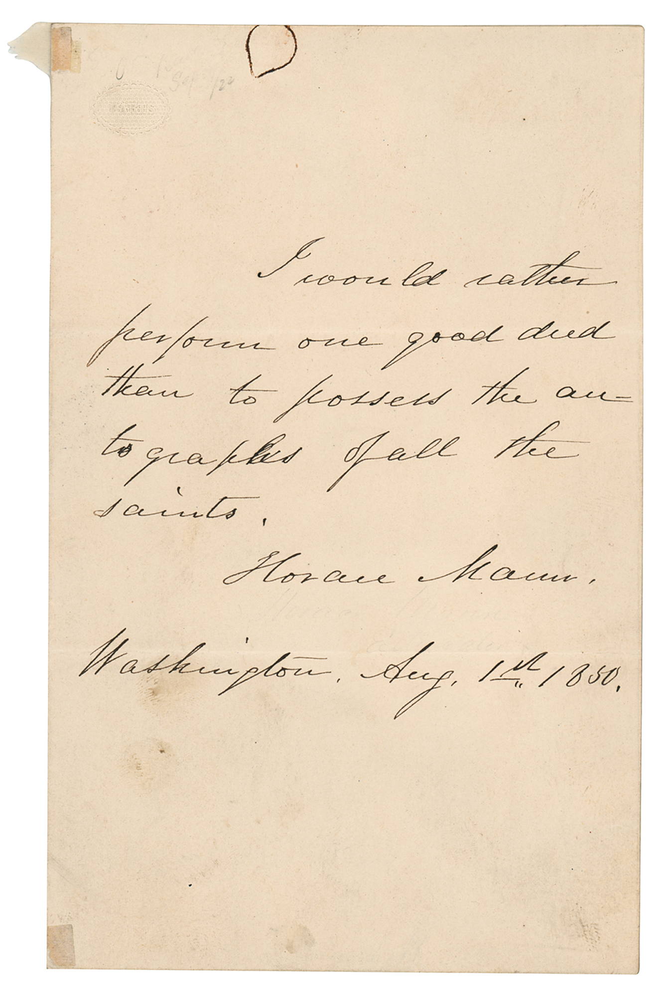 Lot #315 Horace Mann Autograph Quotation Signed
