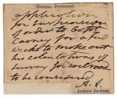 Lot #61 Andrew Jackson Autograph Endorsement Signed with Initials - Image 1