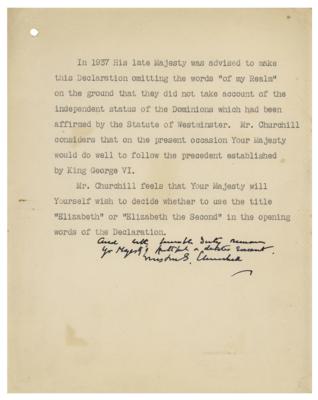 Lot #162 Winston Churchill Typed Letter Signed to Queen Elizabeth II - Image 1