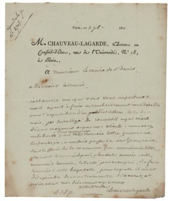 Lot #316 Marie Antoinette: Claude François Chauveau-Lagarde Autograph Letter Signed