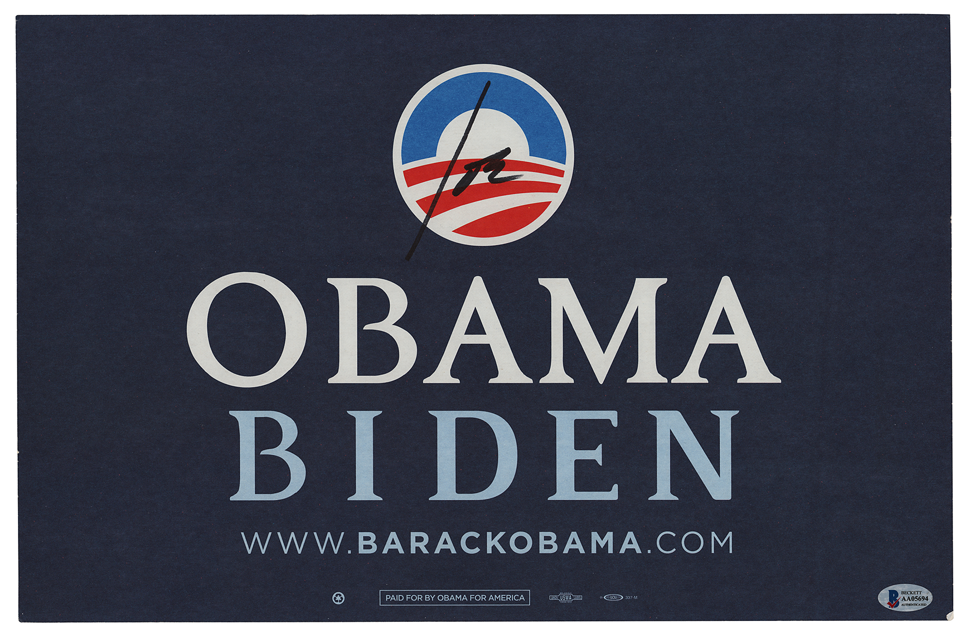 Joe Biden Signed Campaign Sign | Sold for | RR Auction