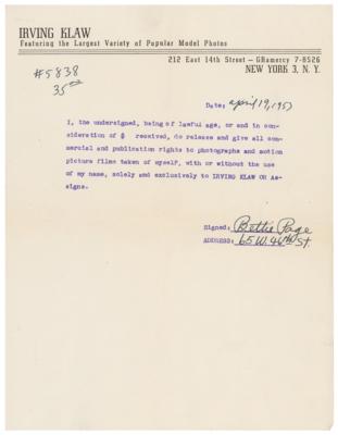 Lot #5115 Bettie Page Document Signed
