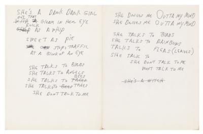 Lot #9014 Joey Ramone Handwritten Lyrics for 'She Talks to Rainbows'