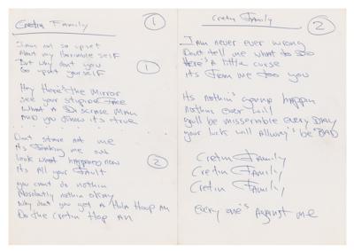 Lot #9018 Dee Dee Ramone Handwritten Lyrics for 'Cretin Family'