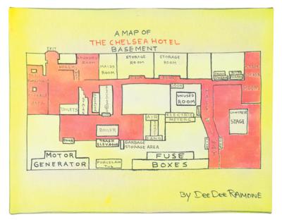 Lot #9019 Dee Dee Ramone Hand-Drawn Map of 'The Chelsea Hotel Basement'