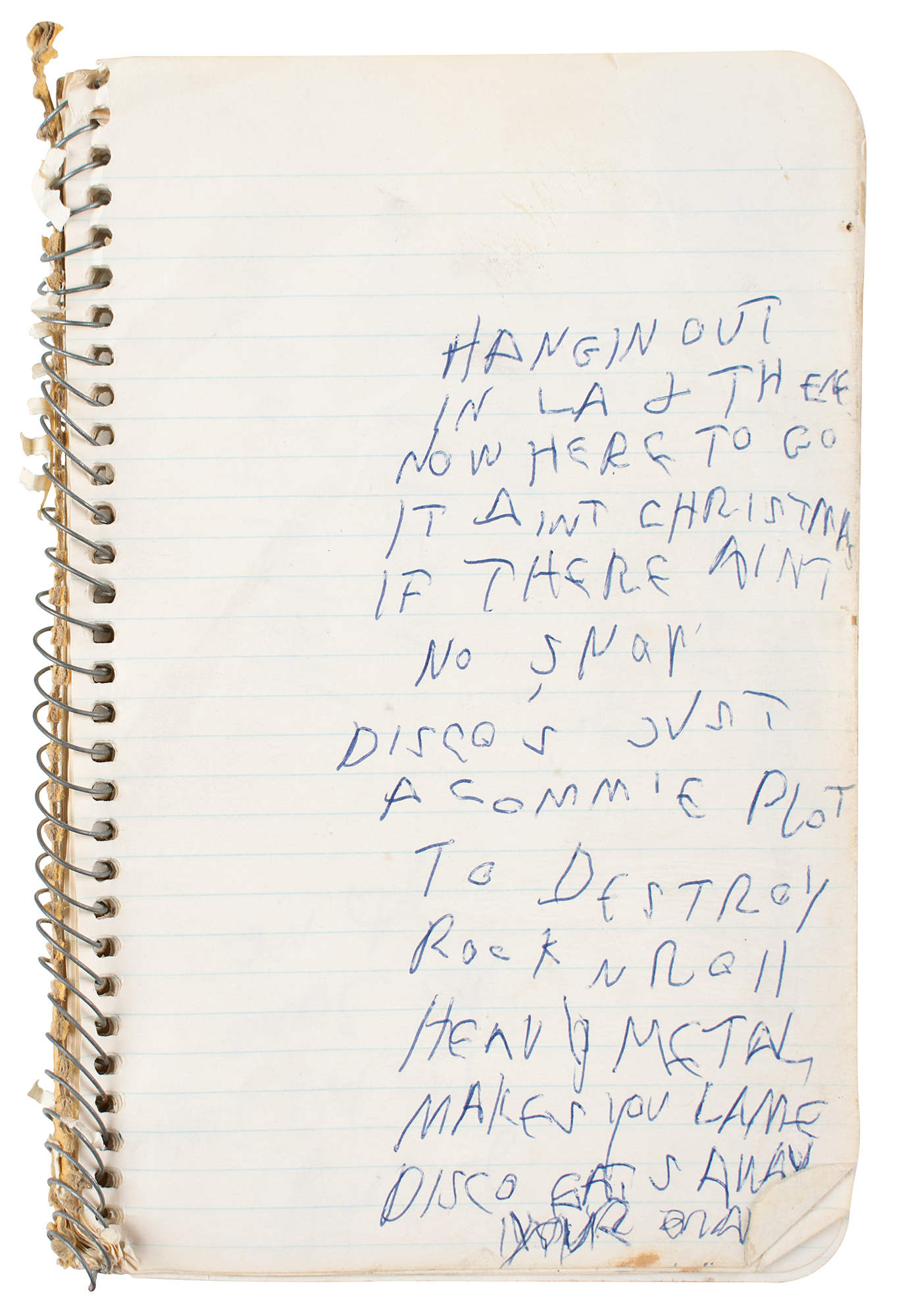 Lot #9015 Arturo Vega's 1978-1980 Loft Notebook with Handwritten Lyrics by Joey Ramone