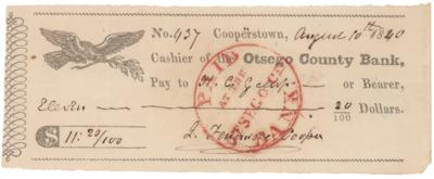 Lot #669 James Fenimore Cooper Signed Check - Image 1
